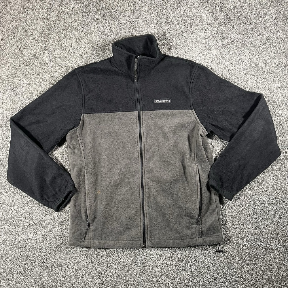 Columbia Full Zip Fleece Jacket Black Gray Outdoor Men's Medium